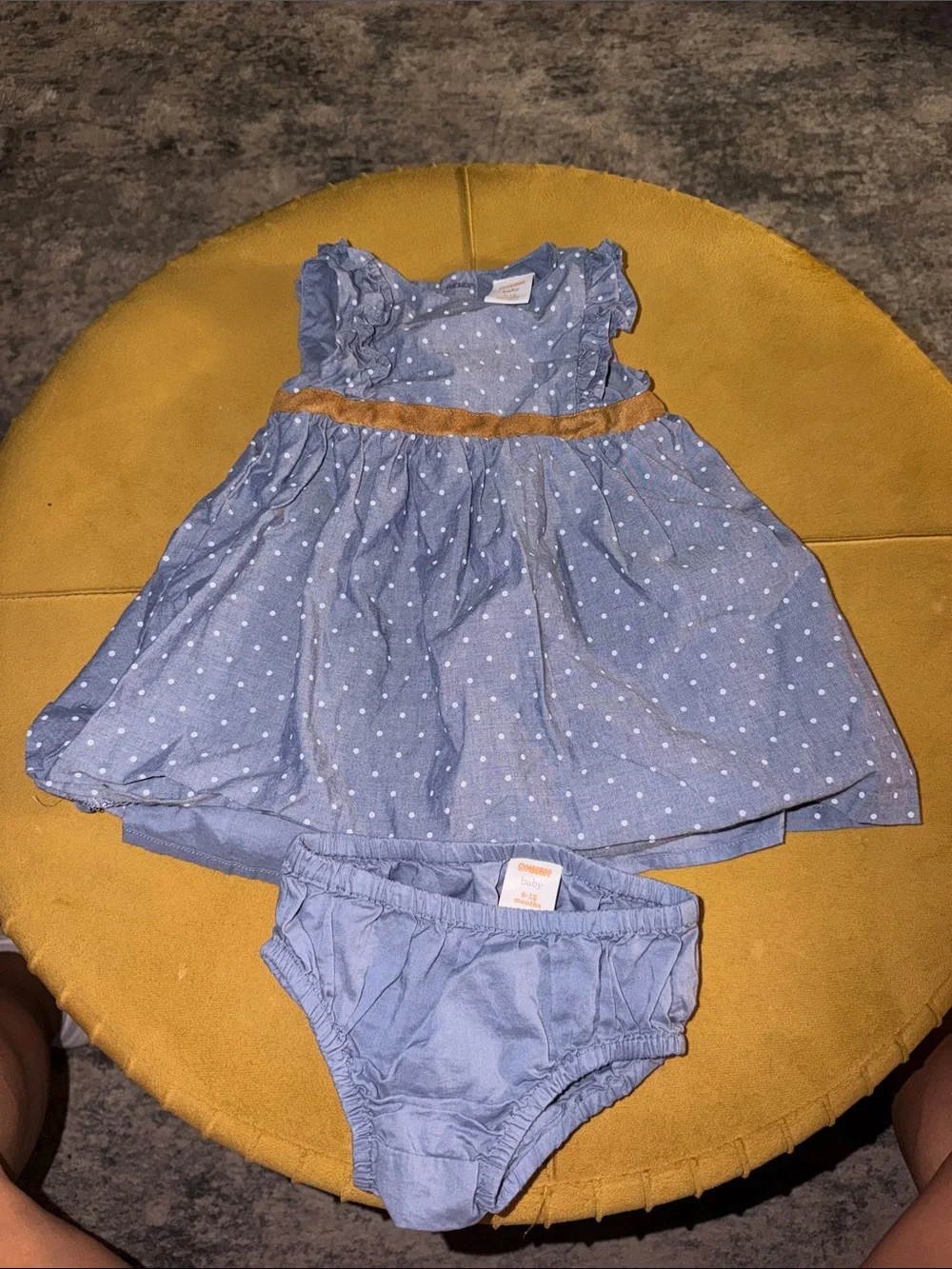 Baby Chambray Polka Dot Dress with Bloomer